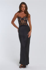 Live Chic Lace Satin Maxi Dress Black