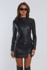 Sculpted Faux Leather Jacket Black