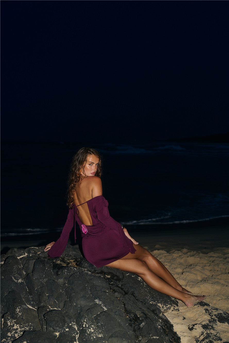 Island Sunshine Off Shoulder Mini Dress Plum