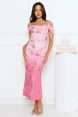 Champagne Sparkle Embellished Maxi Dress Pink