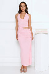 Girl Moods Mesh Halter Maxi Dress Pink