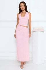 Girl Moods Mesh Halter Maxi Dress Pink