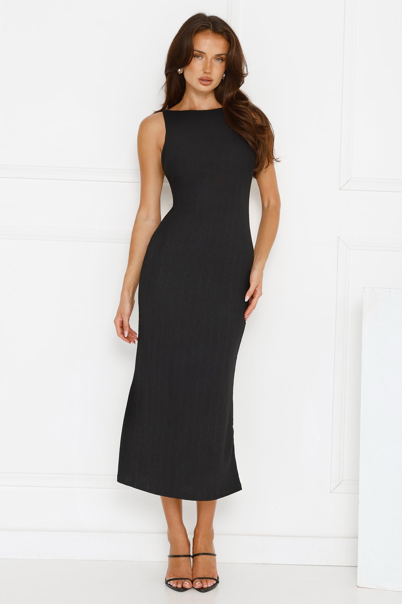 Subtle Sculpt Ribbed Midi Dress Black
