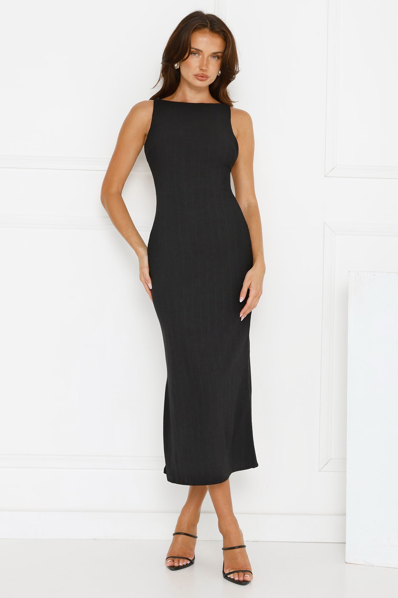 Subtle Sculpt Ribbed Midi Dress Black