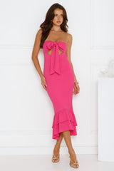 Pop Of Glam Strapless Midi Dress Fuchsia