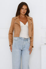 Seeking Thrills Biker Jacket Camel