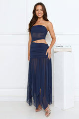 Haute Babe Strapless Mesh Maxi Dress Navy