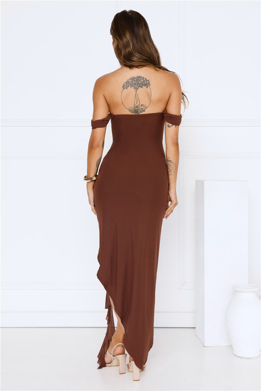 Style Flex Off Shoulder Maxi Dress Brown