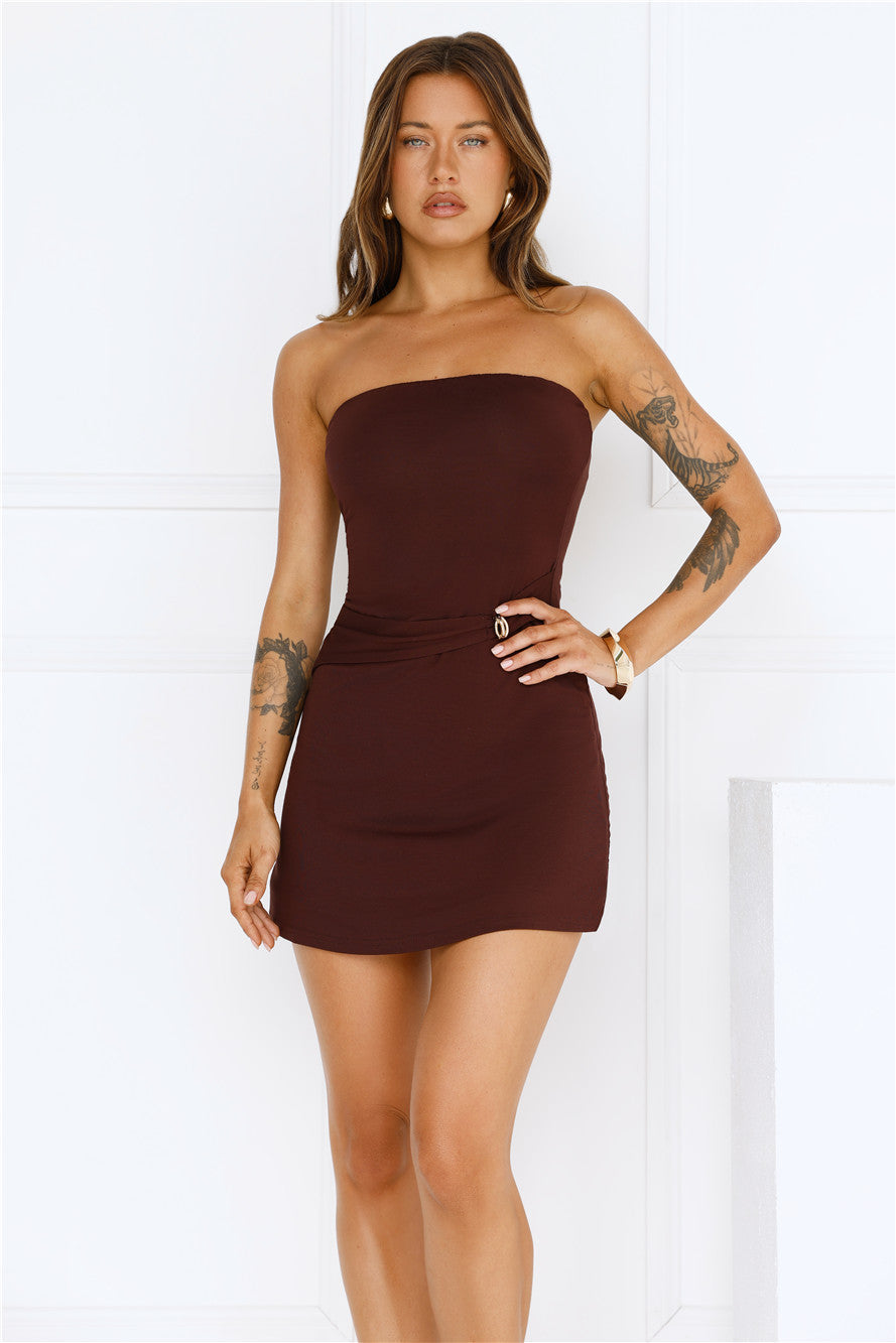 Power Play Strapless Mini Dress Brown