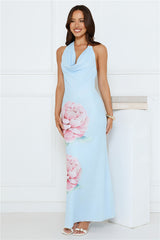 Daydream District Mesh Halter Maxi Dress Blue