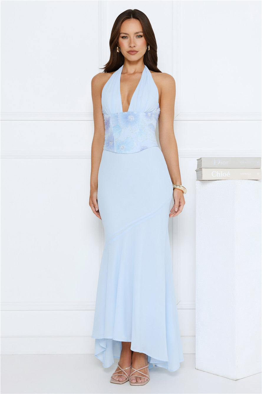 Silver Lining Love Halter Maxi Dress Blue