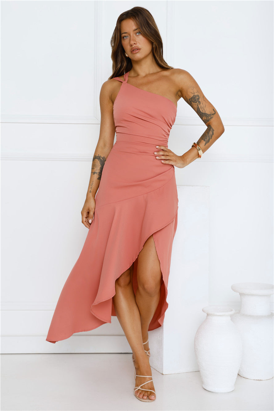 Rule Breaker One Shoulder Midi Dress Coral