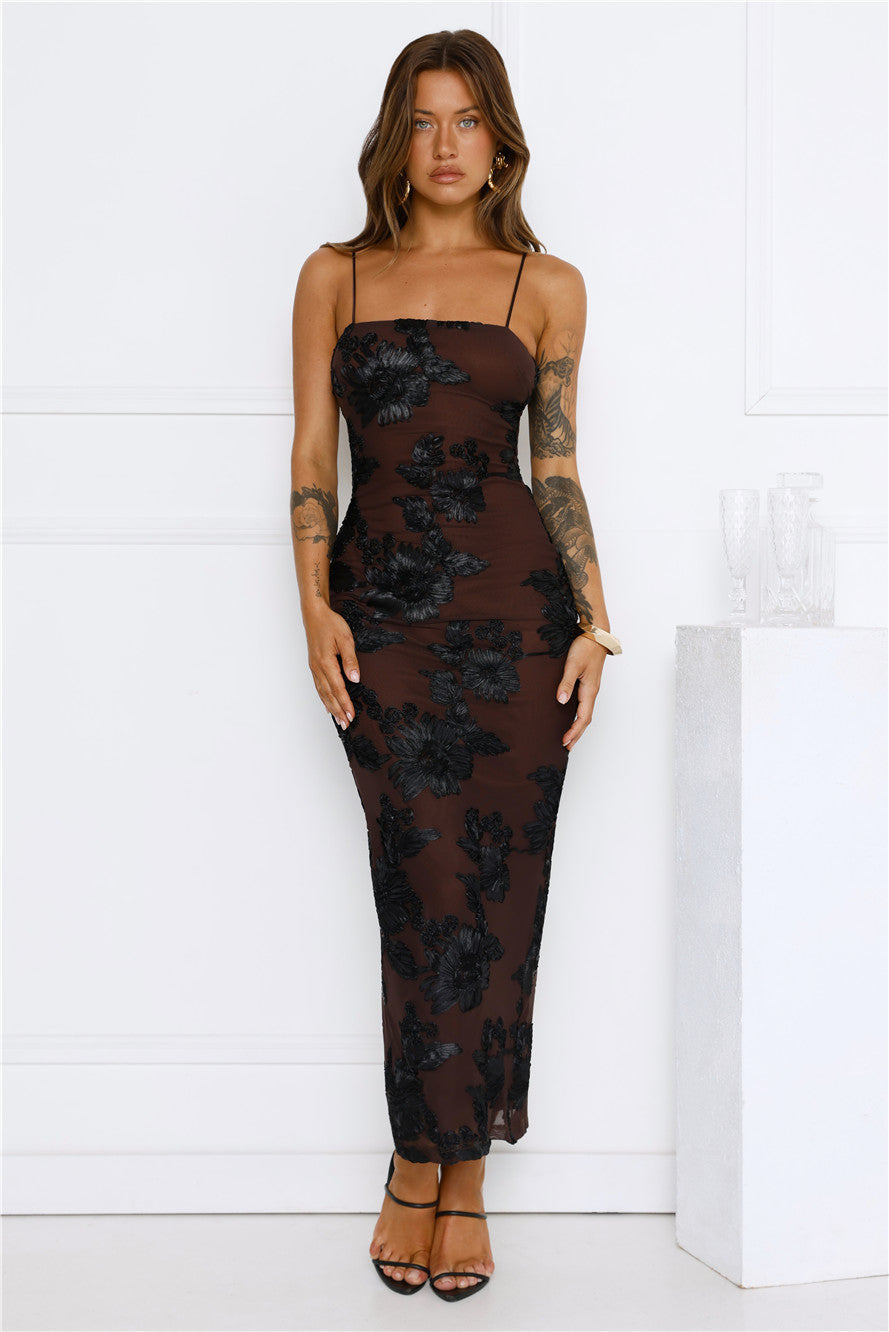 Estelle Mesh Maxi Dress Brown