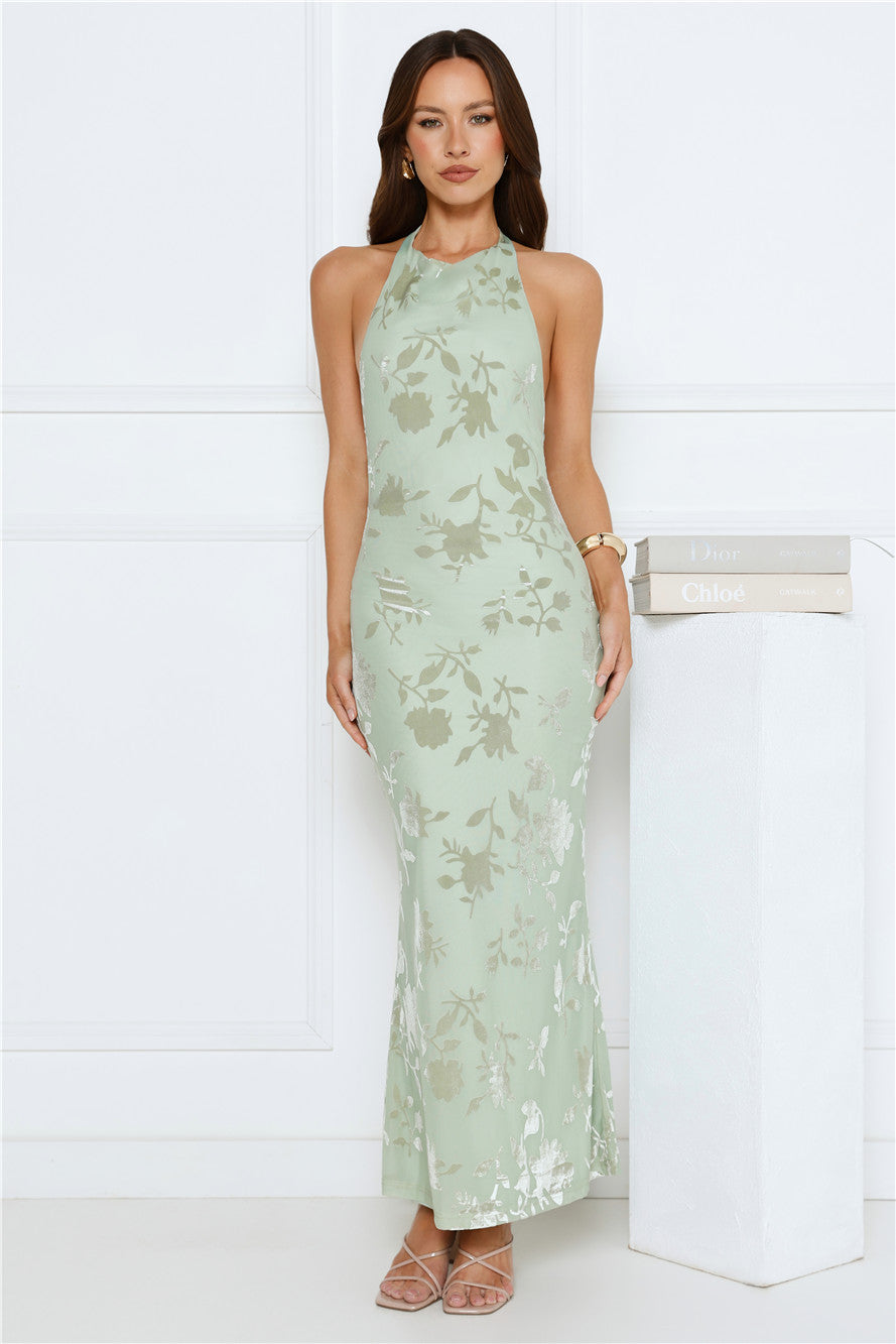 Silk Envy Halter Maxi Dress Sage