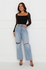 Decadent Style Mesh Long Sleeve Crop Top Black