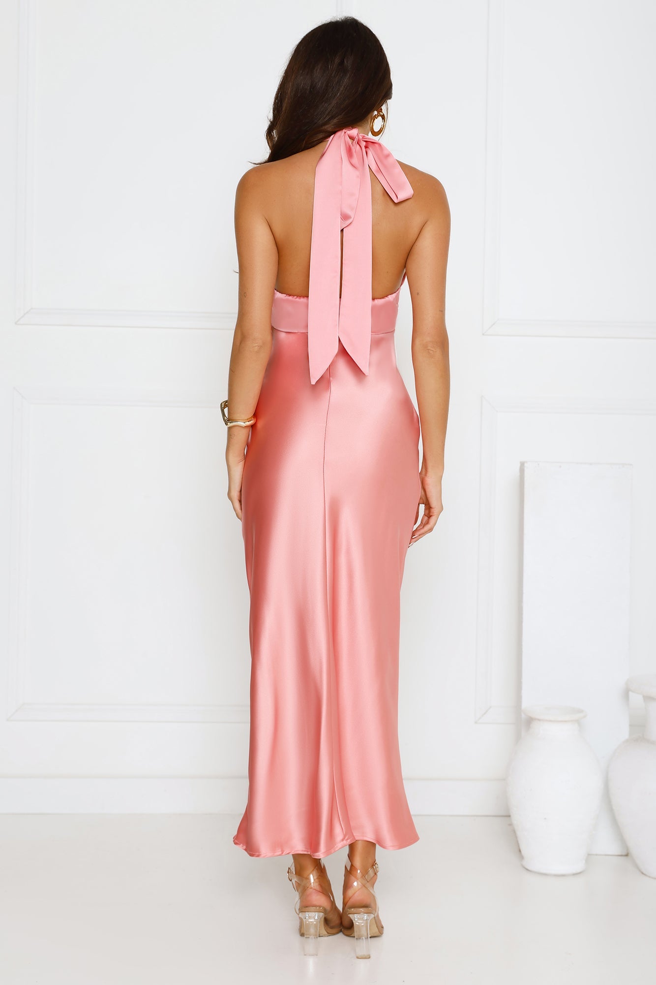 Speaks For Itself Satin Halter Maxi Dress Pink