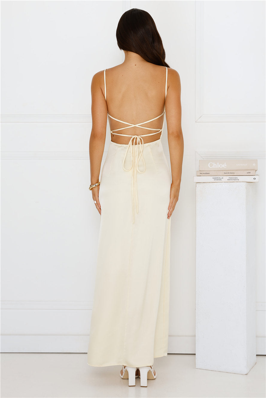 Midnight Heirloom Satin Maxi Dress Yellow