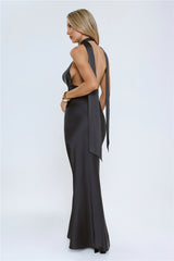 VIP Energy Satin Scarf Halter Maxi Dress Black
