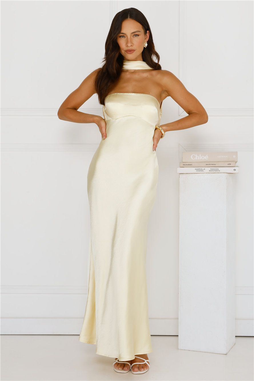 Precious Pearl Satin Maxi Dress Yellow