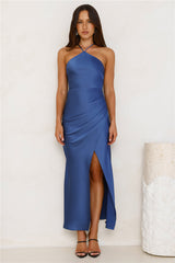 Styled Chicly Satin Maxi Dress Navy