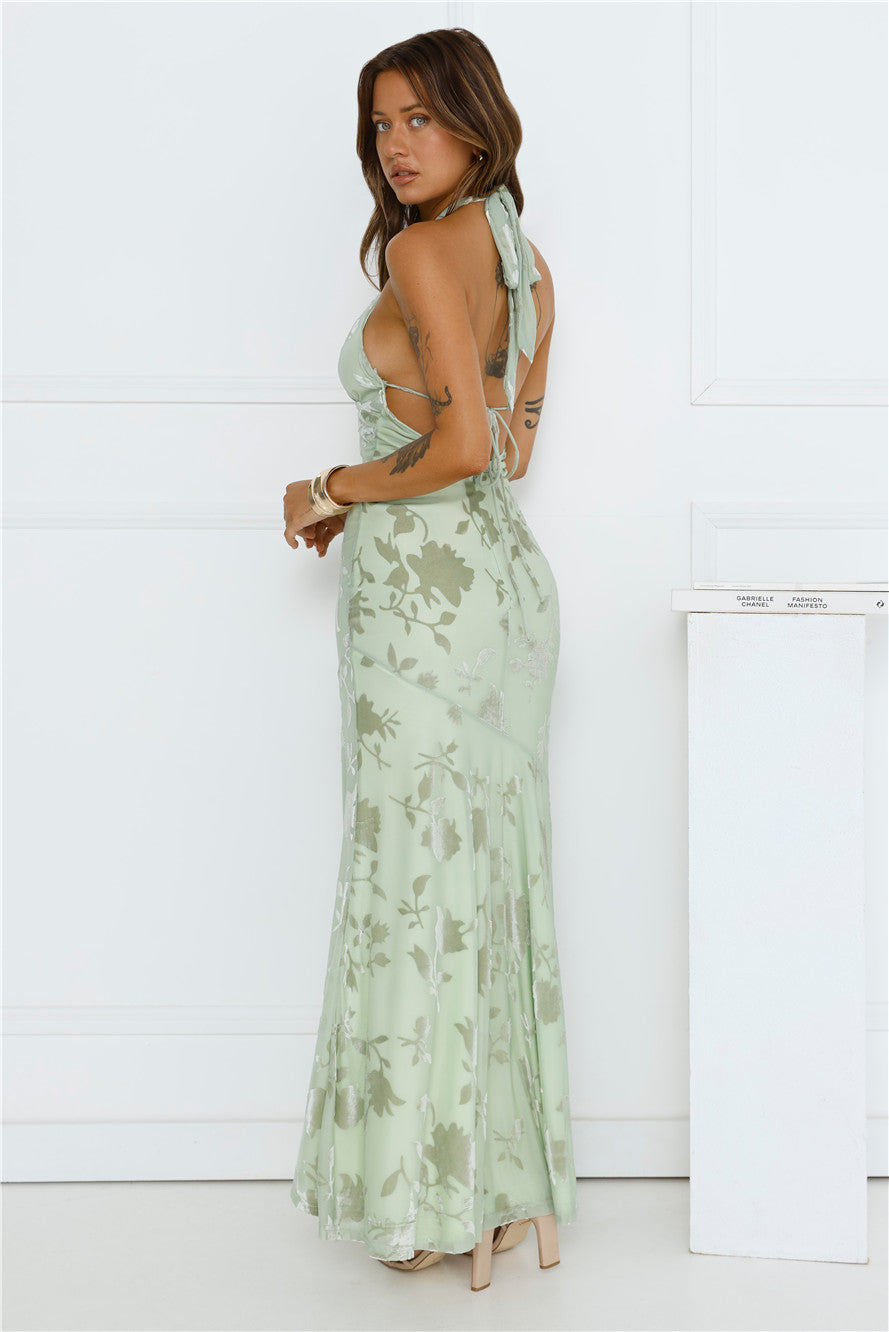Social Girl Halter Maxi Dress Sage