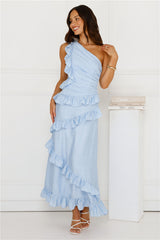 Moonlit Thoughts One Shoulder Maxi Dress Blue