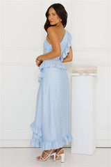 Moonlit Thoughts One Shoulder Maxi Dress Blue