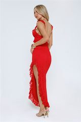 Enchanted By You Lace Midi Dress Red