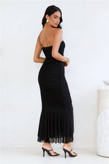 Style Night One Shoulder Mesh Midi Dress Black
