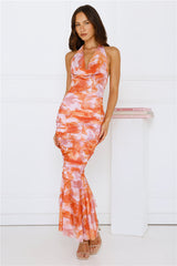 Painted Skies Mesh Maxi Dress Orange