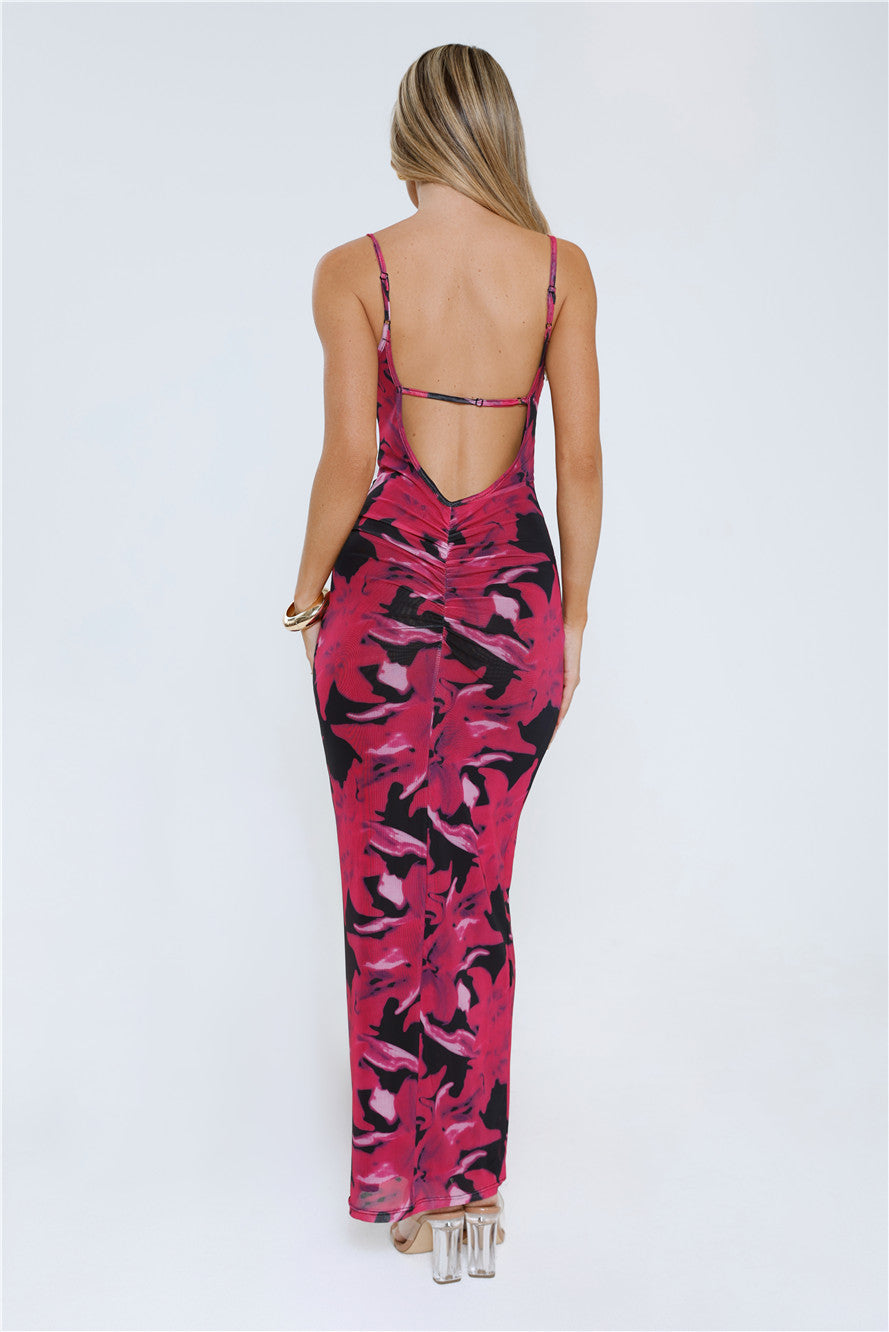 Flower Spark Mesh Maxi Dress Pink