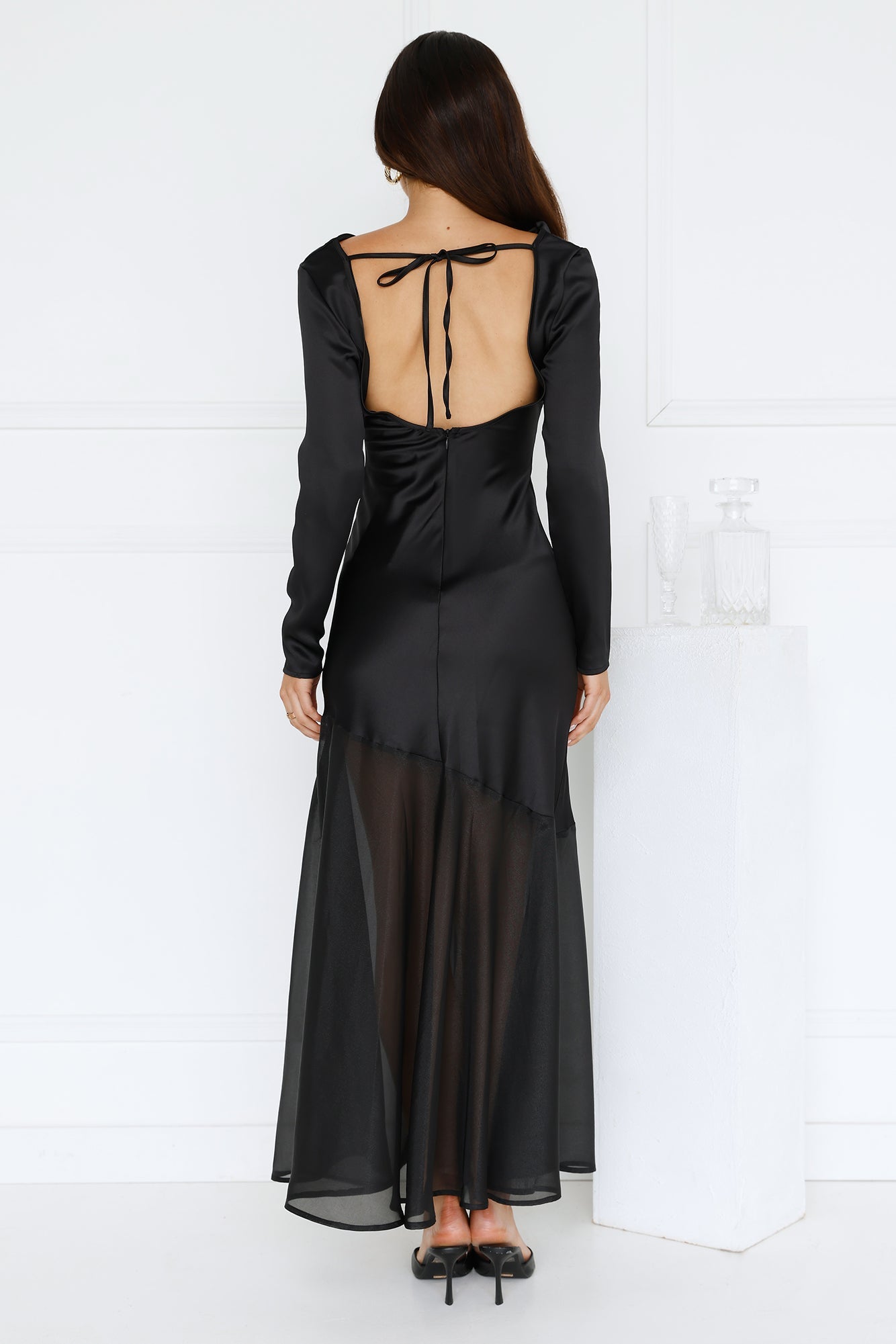 Exquisite Luxury Satin Long Sleeve Maxi Dress Black