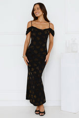 Petal Kiss Off Shoulder Maxi Dress Black