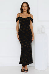 Petal Kiss Off Shoulder Maxi Dress Black
