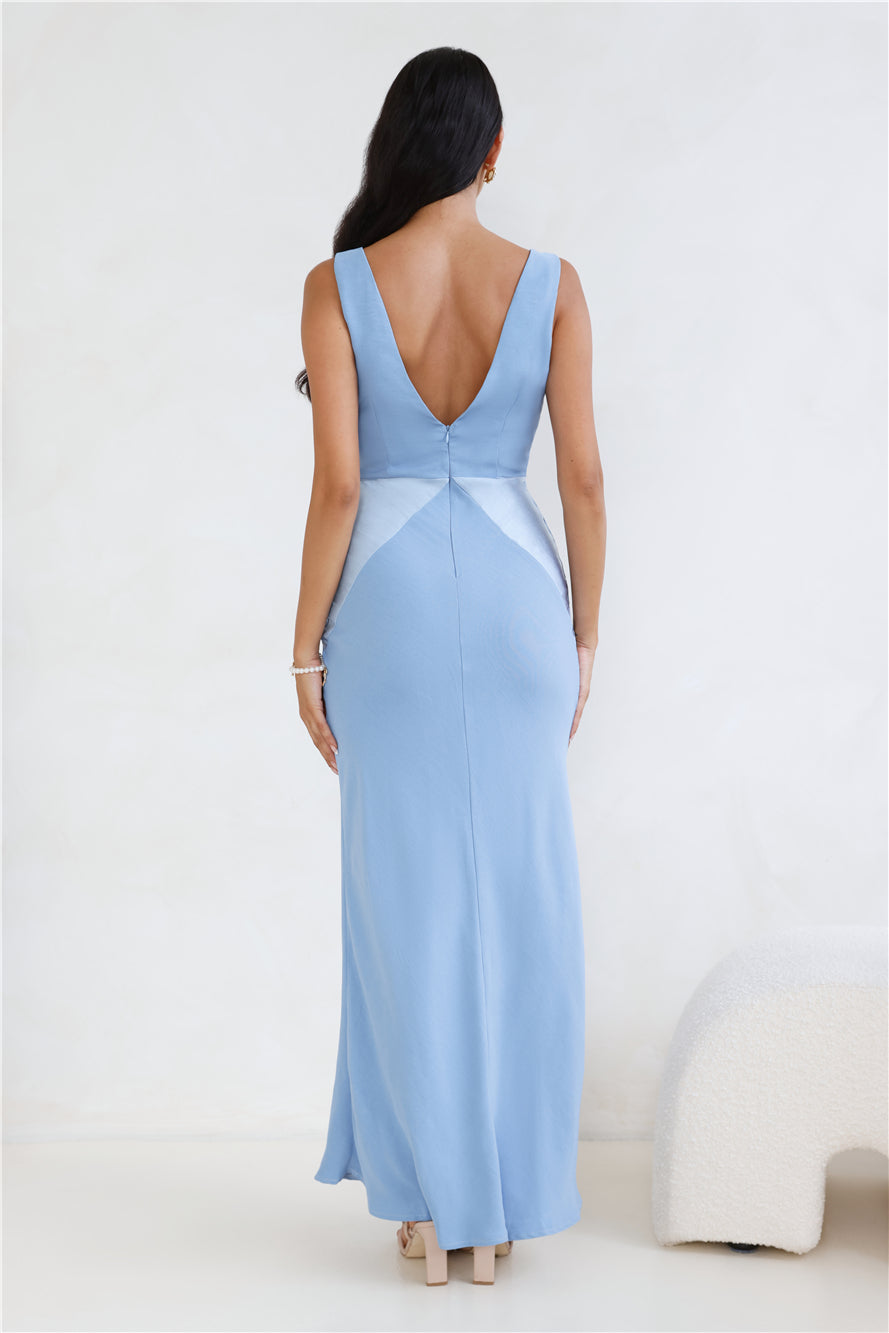 Subtle Splendor Satin Maxi Dress Light Blue