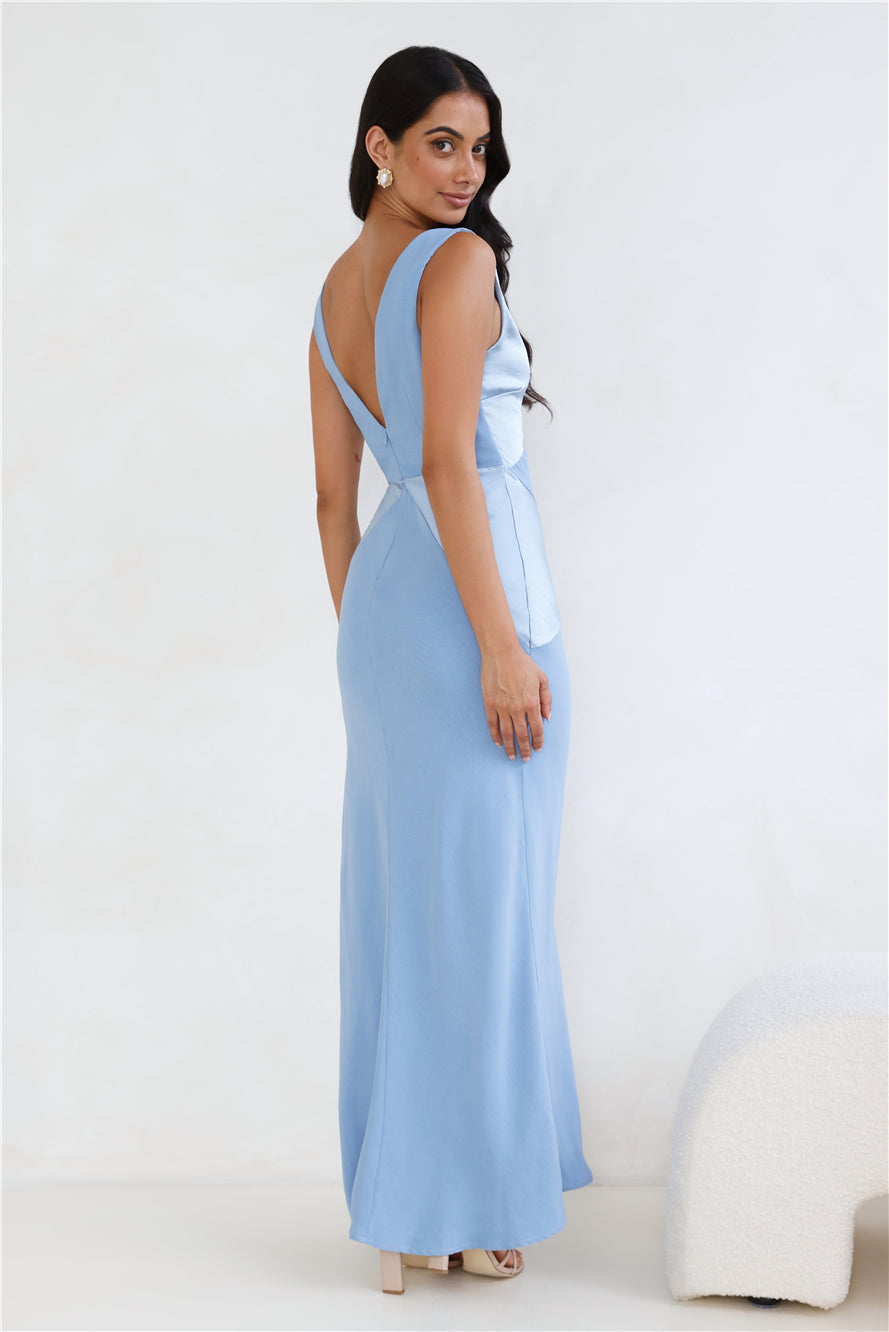 Subtle Splendor Satin Maxi Dress Light Blue