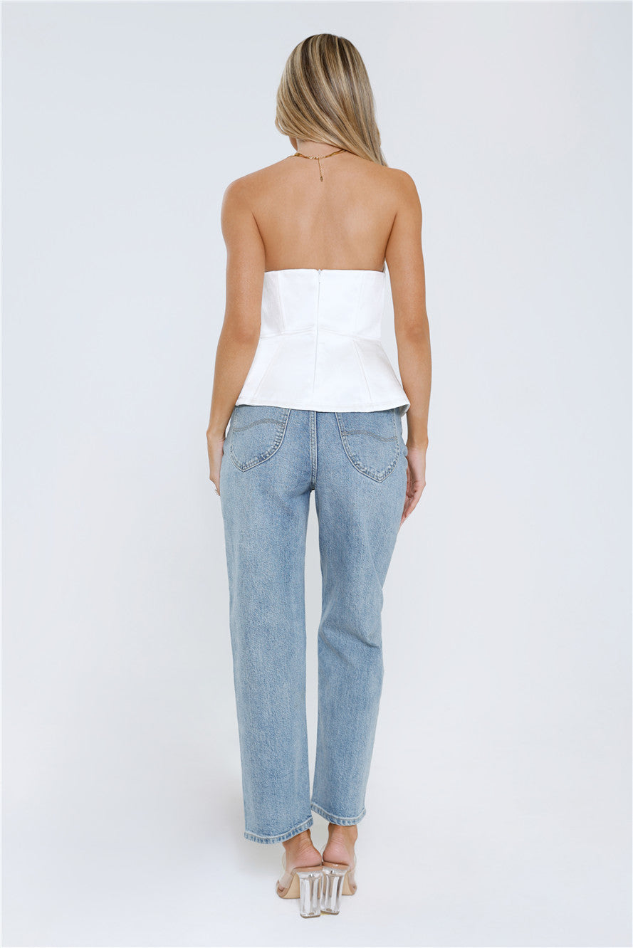 Ultimate Style Star Strapless Satin Top White