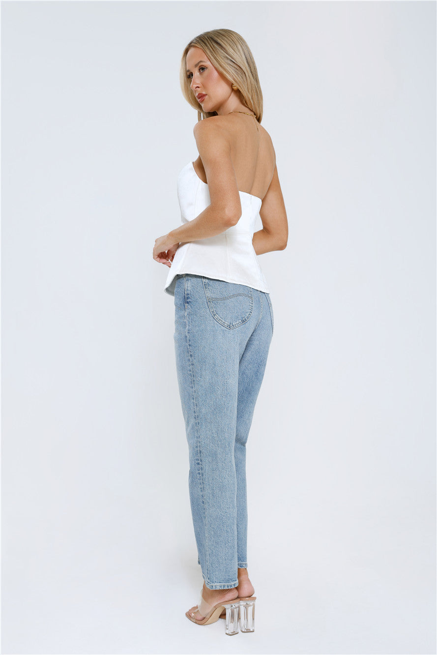 Ultimate Style Star Strapless Satin Top White
