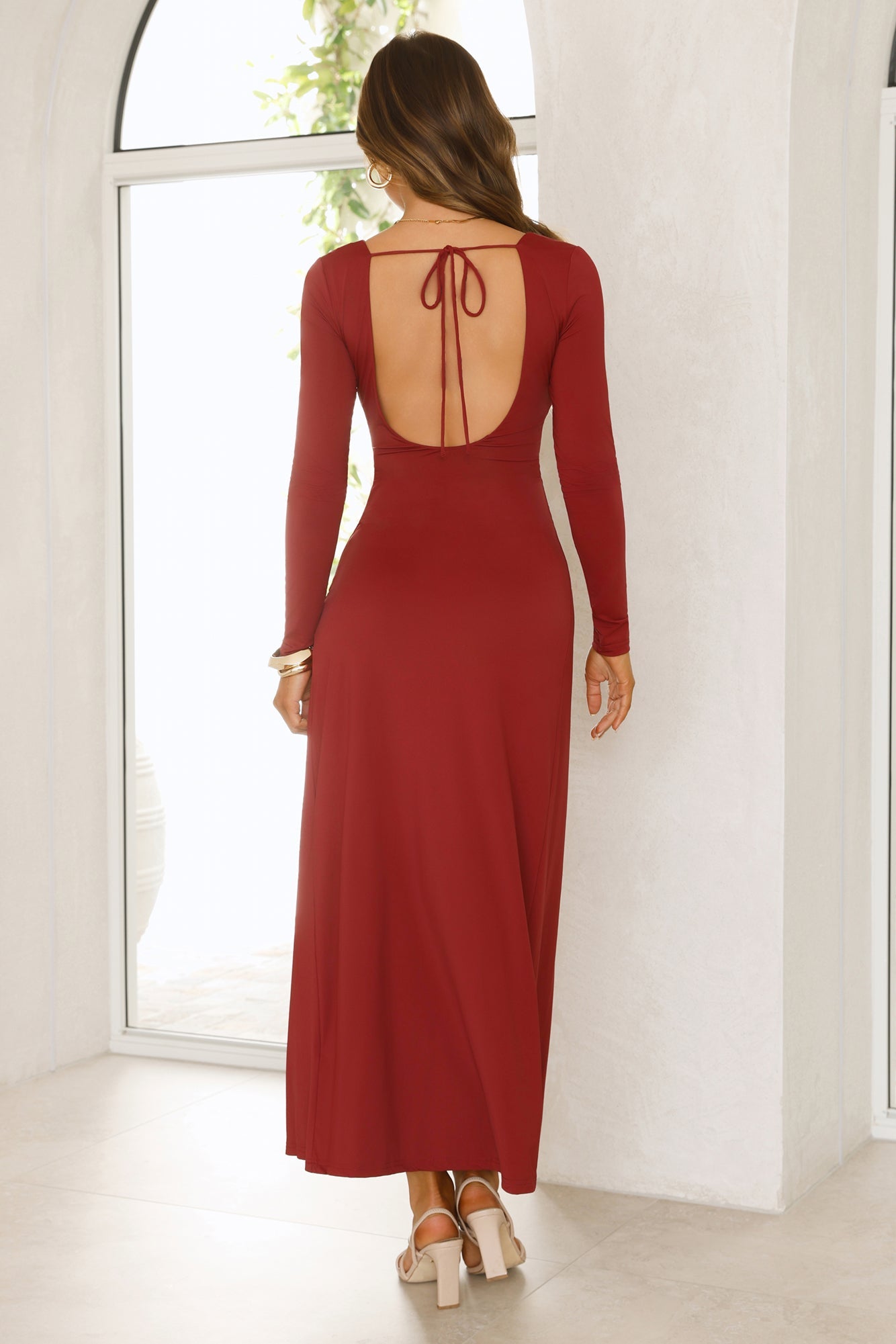 Gatekeep Long Sleeve Maxi Dress Burgundy