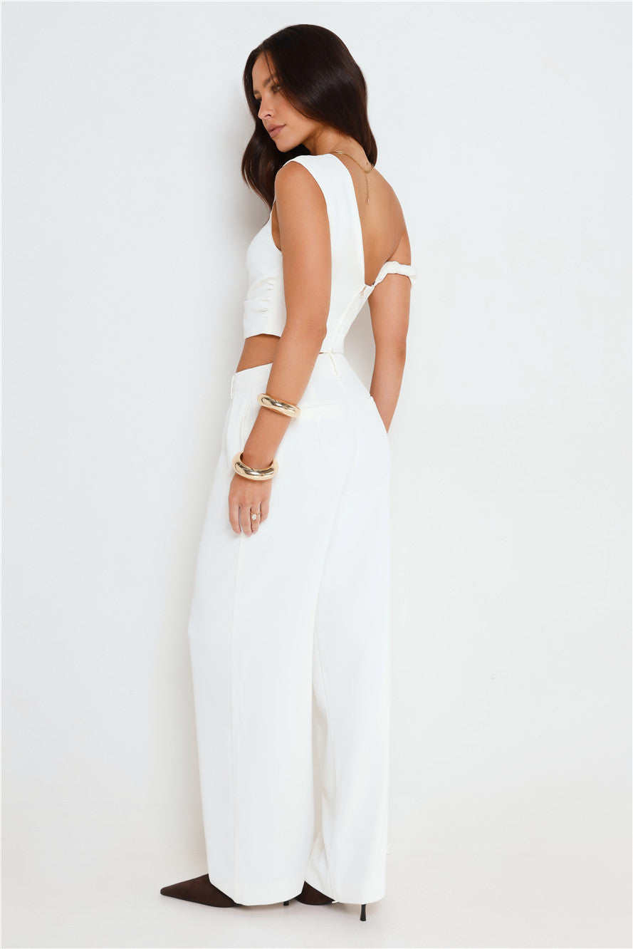 The Edit Tailored Off Shoulder Crop Top White