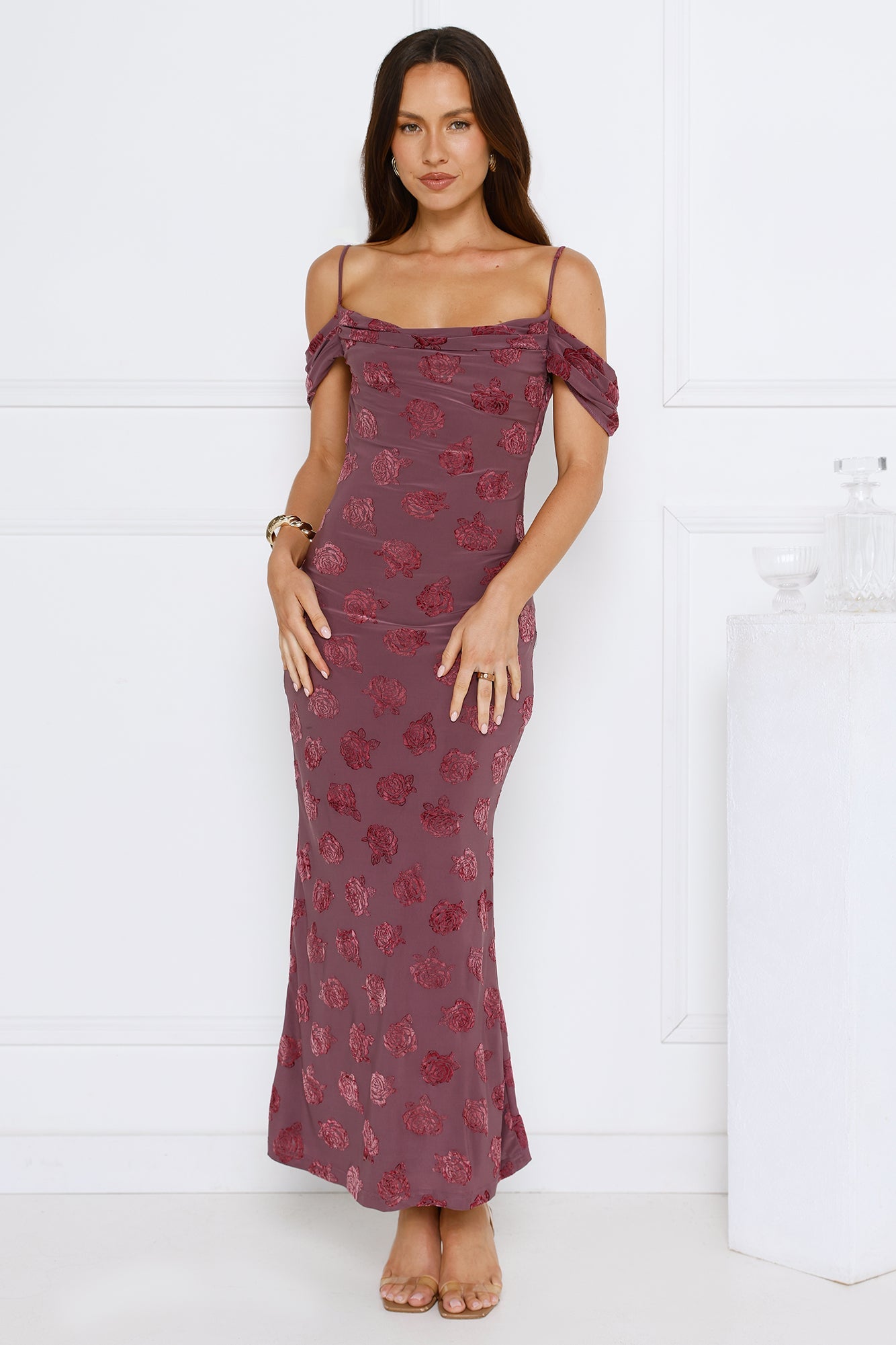 Petal Kiss Off Shoulder Maxi Dress Purple