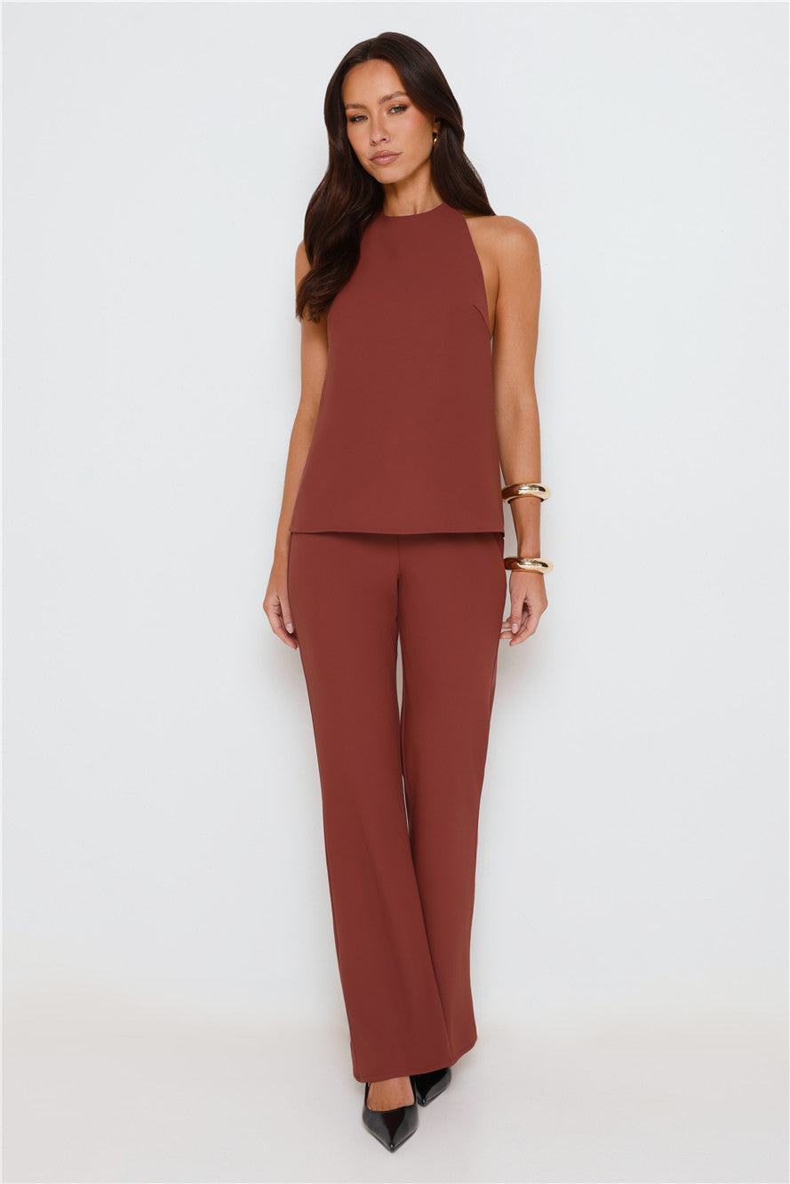 Refined Edge High Rise Straight Leg Tailored Pants Brown