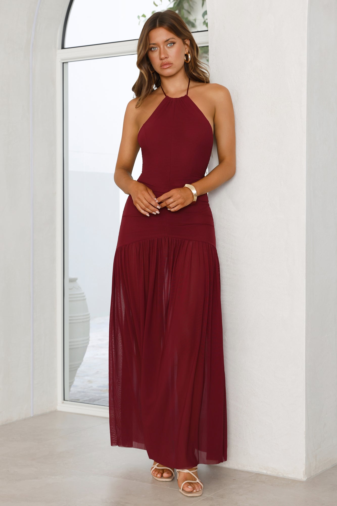 One To Remember Halter Maxi Dress Wine
