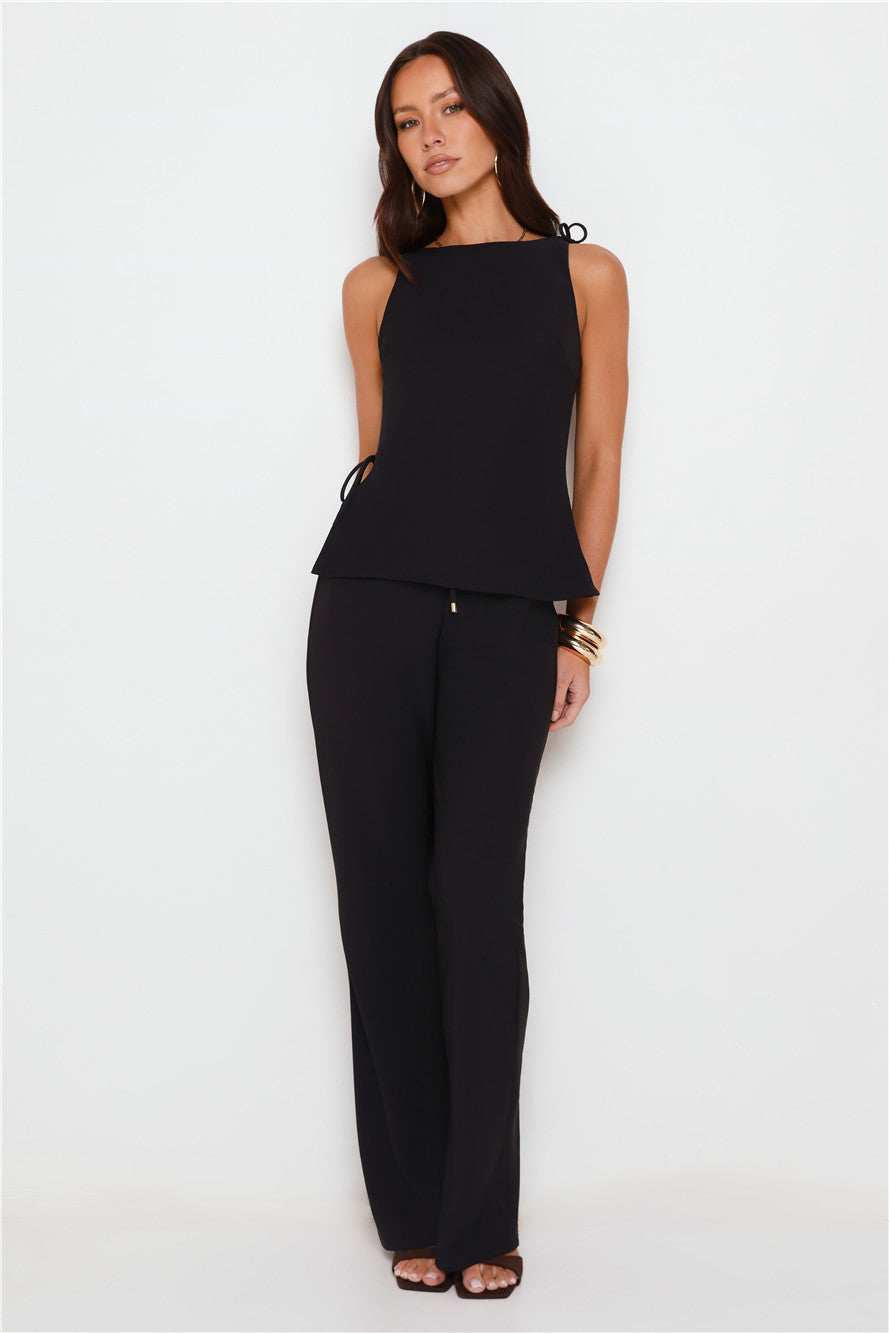 Refined Edge High Rise Straight Leg Tailored Pants Black