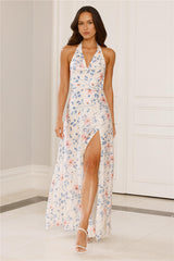Parade Of Petals Halter Satin Maxi Dress Floral