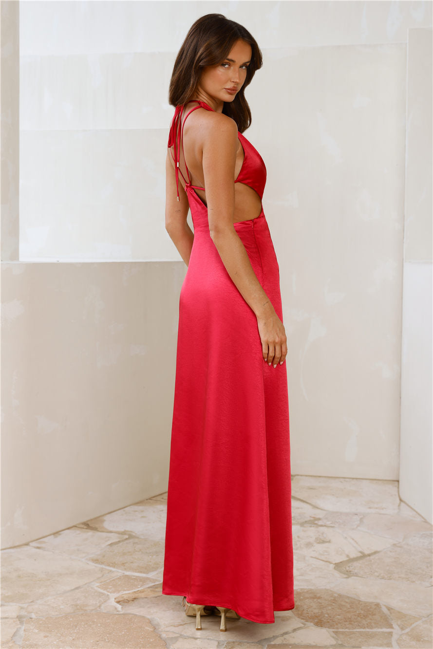 Until The Sun Rises Satin Maxi Dress Red