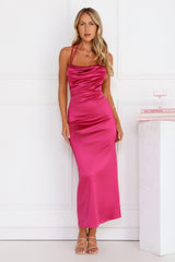 Shimmer Society Satin Maxi Dress Magenta