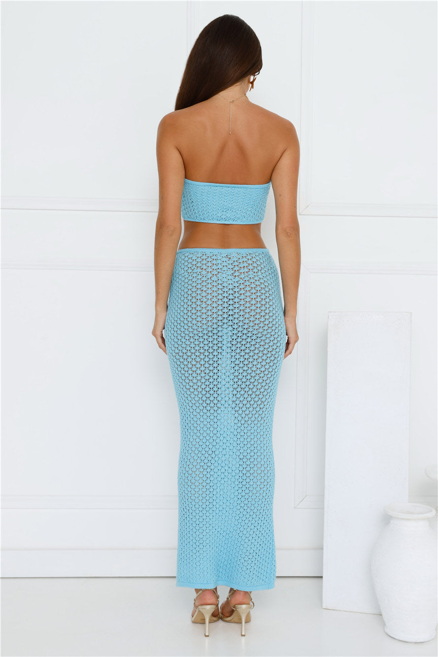 Moonlit Shores Crochet Midi Skirt Aqua