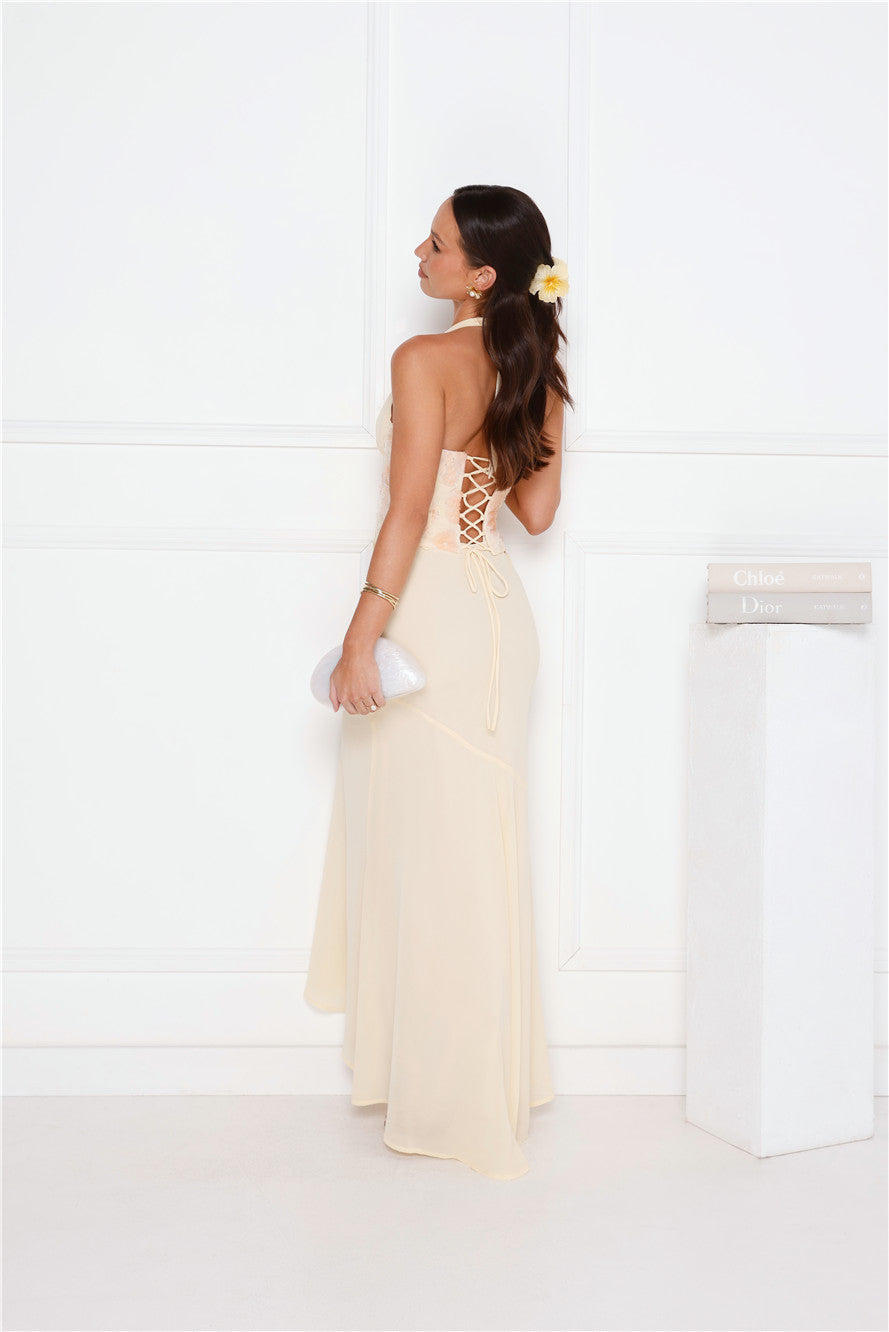 Silver Lining Love Halter Maxi Dress Yellow