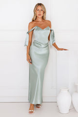 Midnight Grace Satin Maxi Dress Sage
